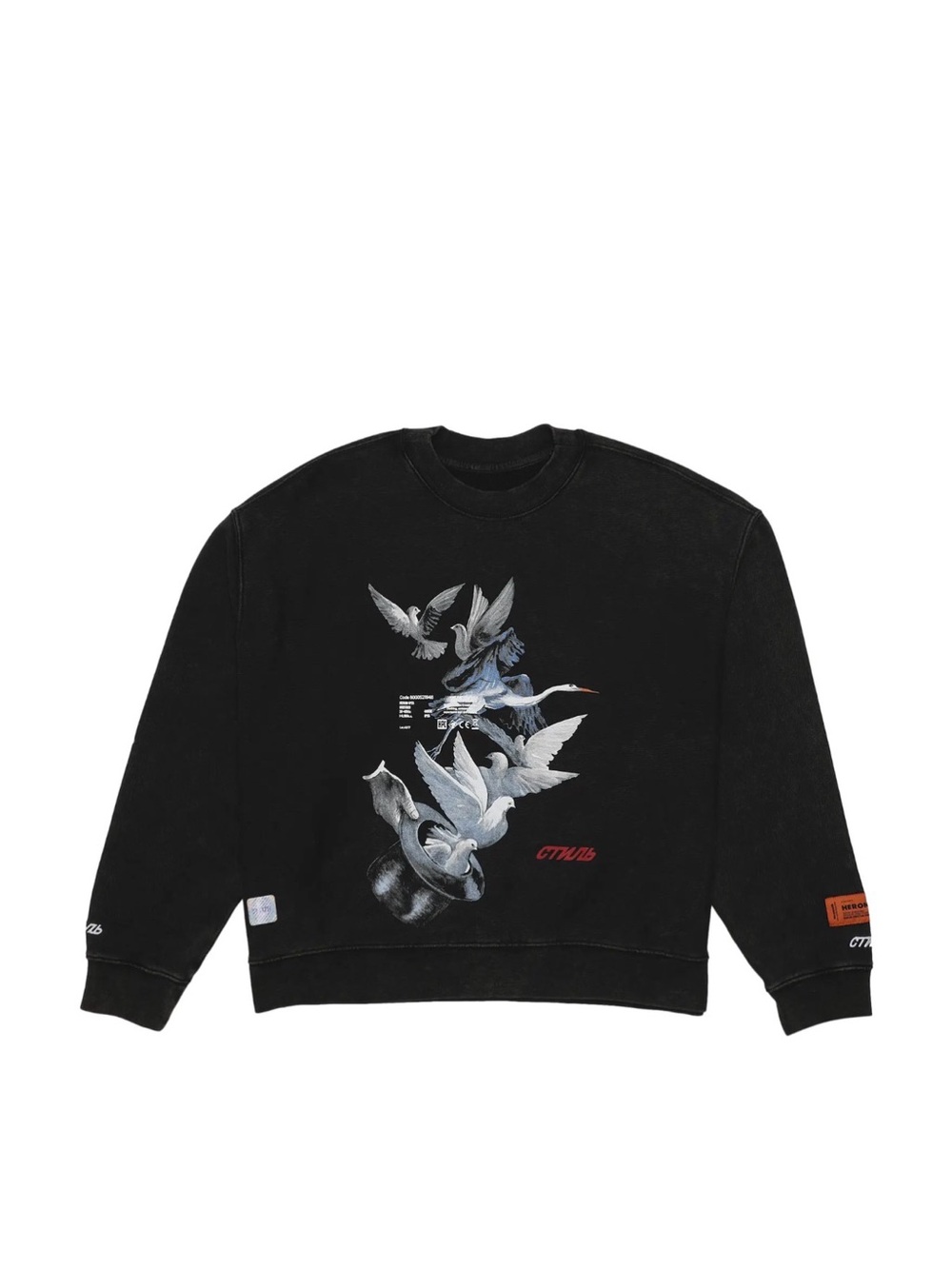 Heron Preston Black Crewneck Sweater with Red Logo Accent